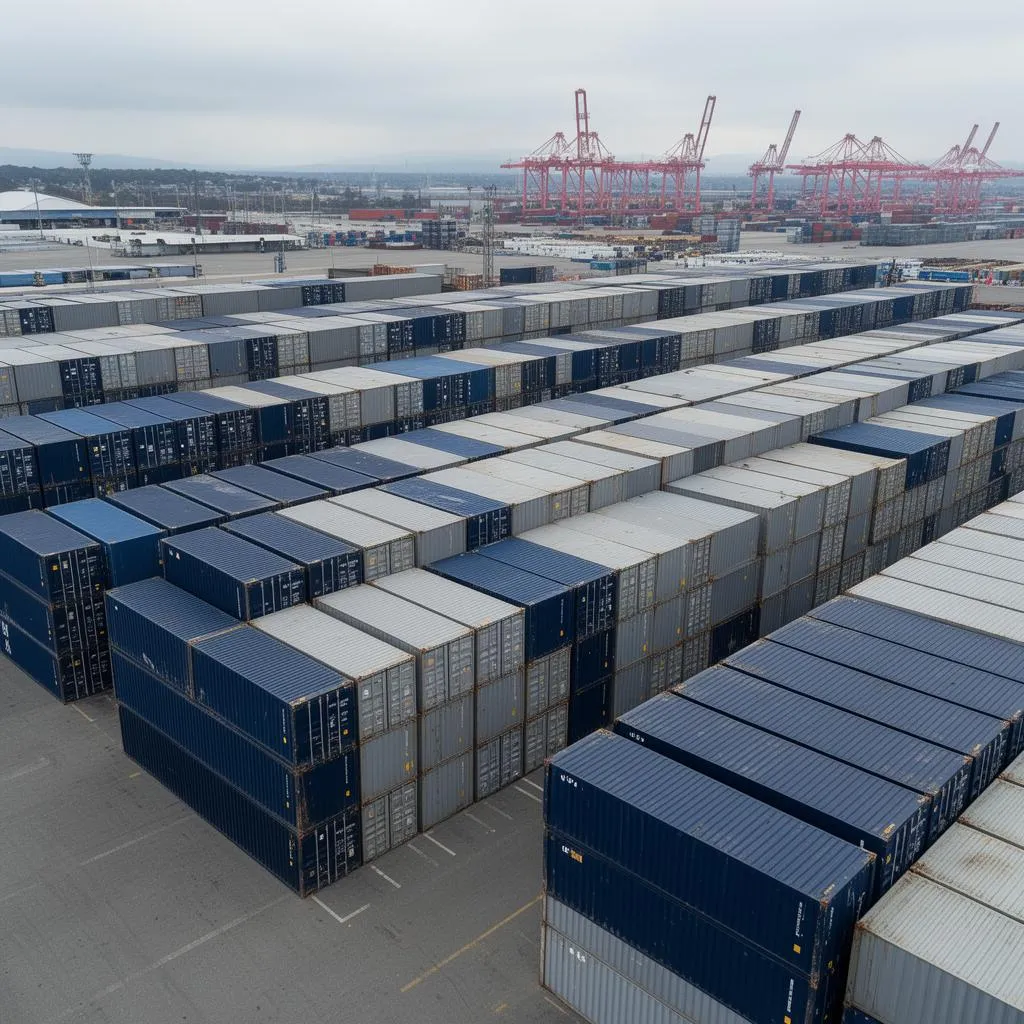 Aerial view of shipping containers